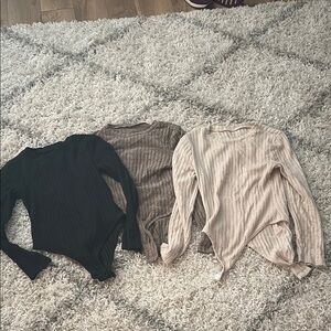 SHEIN Ribbed Bodysuit Trio - Black, Brown, Cream